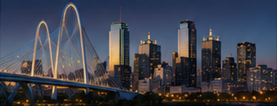 Dallas skyline and Margaret Hunt Hill Bridge